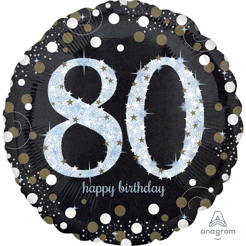 Round 80th Birthday Sparkling Celebration Jumbo Holographic Foil Balloon 71cm