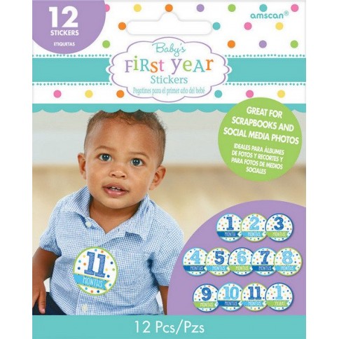 Baby Shower Party Supplies - Month by Month Boy's First Year Stickers