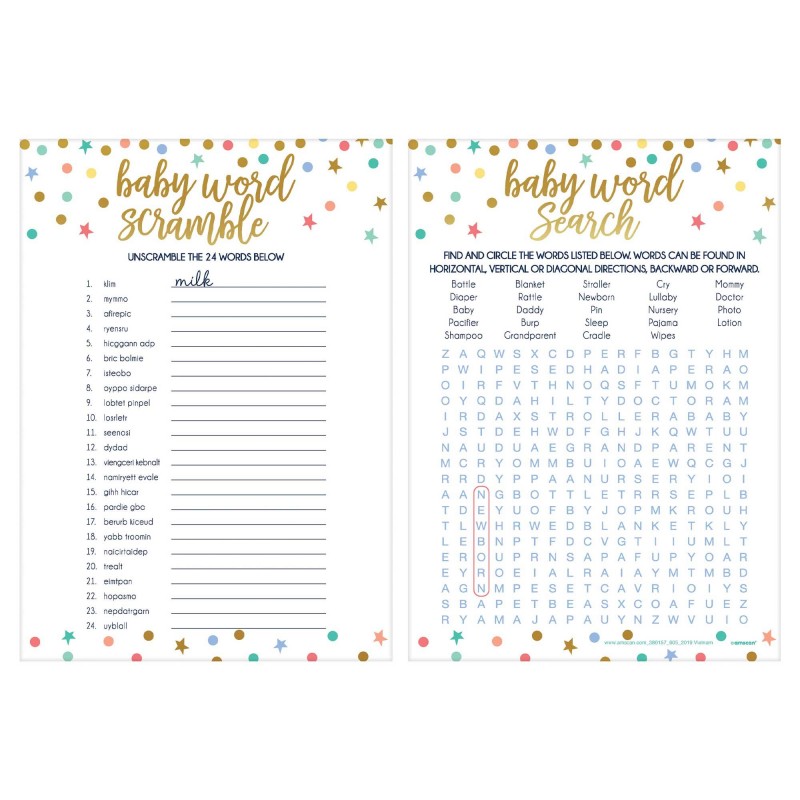 Baby Shower Party Supplies - Party Games 2 in 1 Word Games