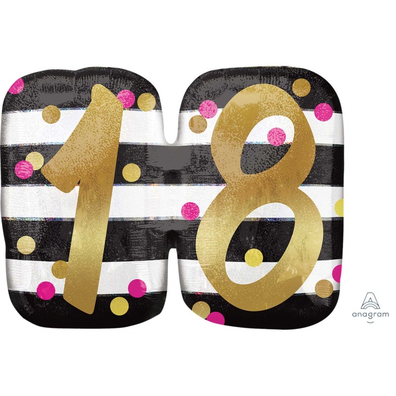 18th Birthday Pink & Gold Milestone SuperShape Holographic Shaped Balloon 63cm x 50cm - NFS Party