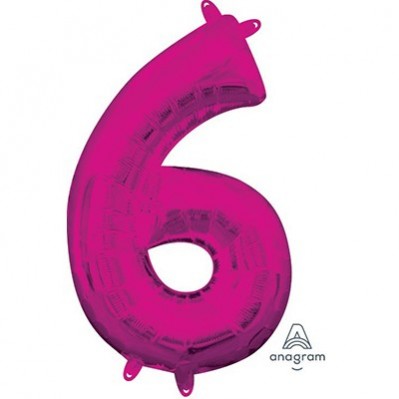 Number 6 Party Decorations - Shaped Balloon CI: Number 6 Pink  40cm