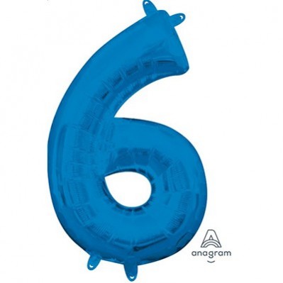 Number 6 Party Decorations - Shaped Balloon CI: Number 6 Blue  40cm