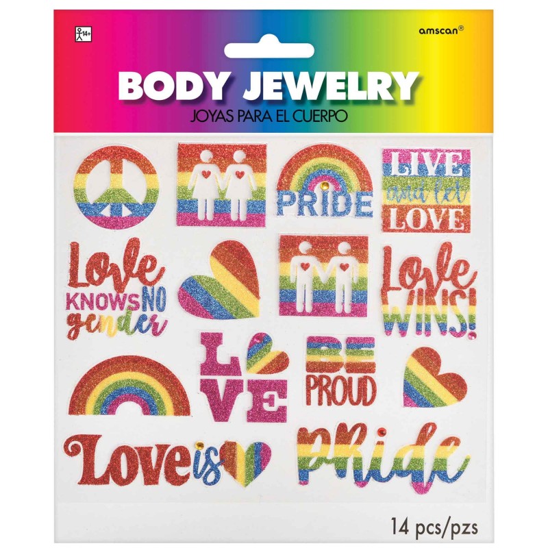 Rainbow Glittered Body Jewelry Costume Accessories Pack of 16