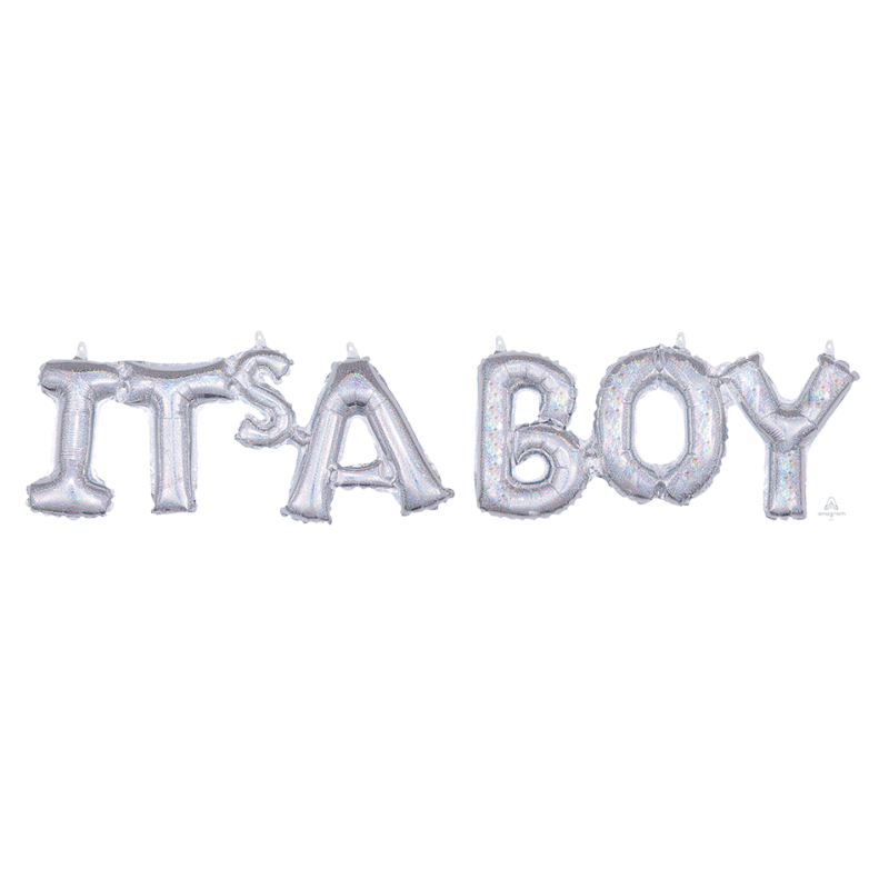 Silver Baby Shower - General CI: Script Phrase IT'S A BOY Shaped Balloon
