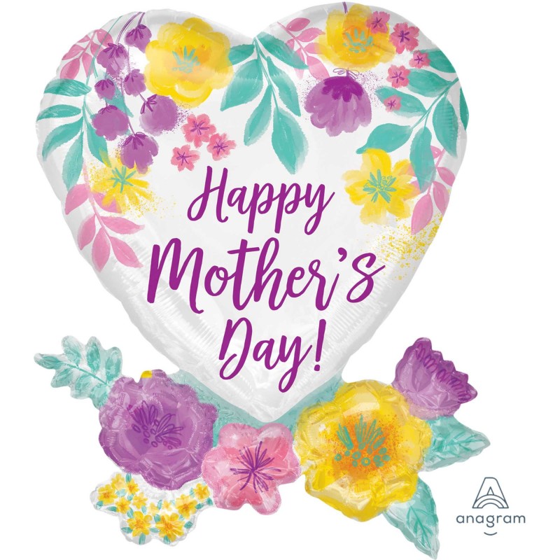 Happy Mother's Day! Watercolour Flowers Heart Shaped Balloon