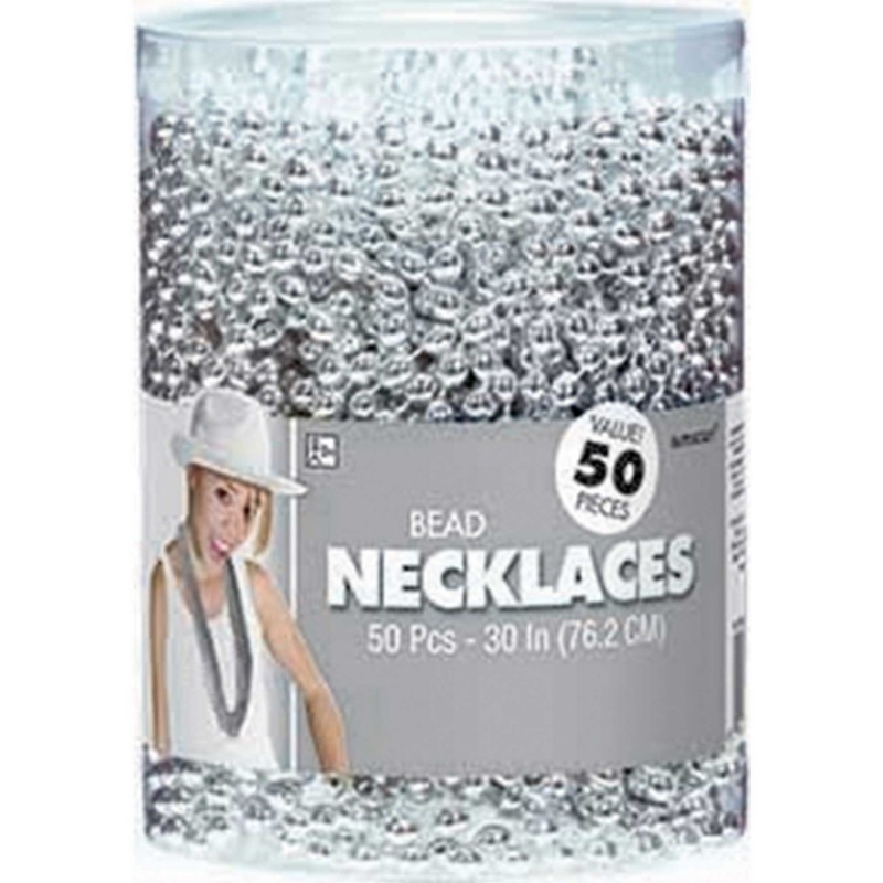 Silver Bead Necklace Costume Accessories 76cm Pack of 50