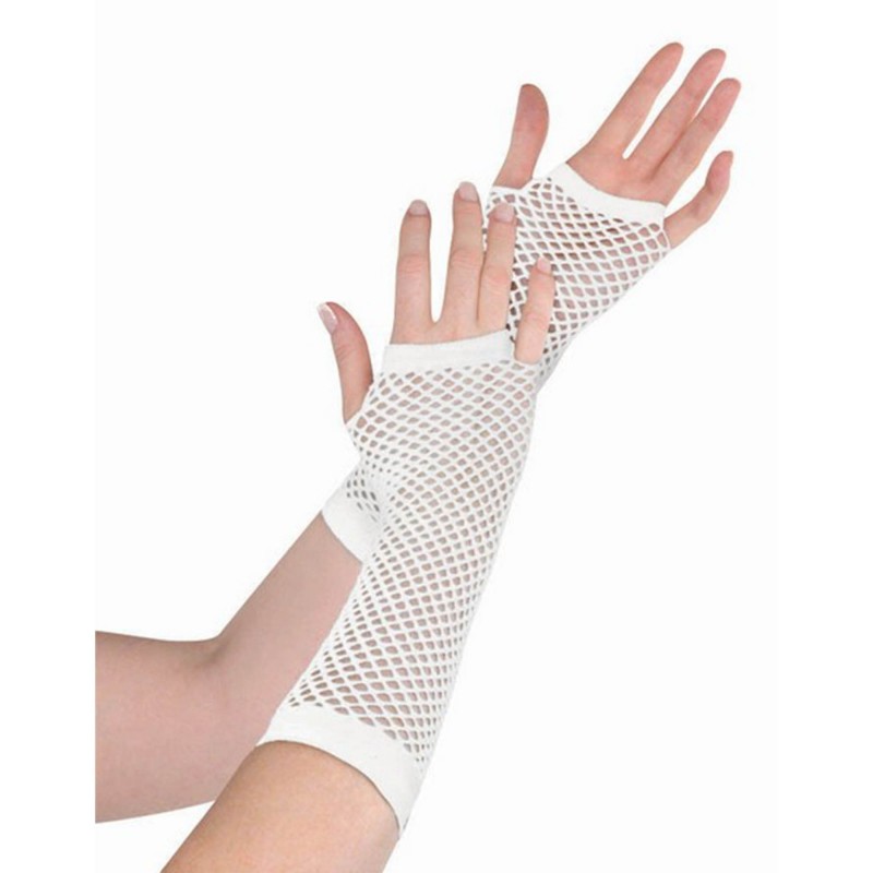 White Long Fishnet Gloves Adult Size