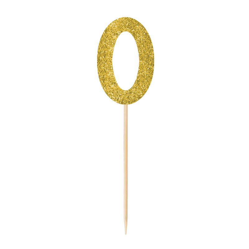 Number 0 Party Supplies - Party Picks Small Glittered Gold