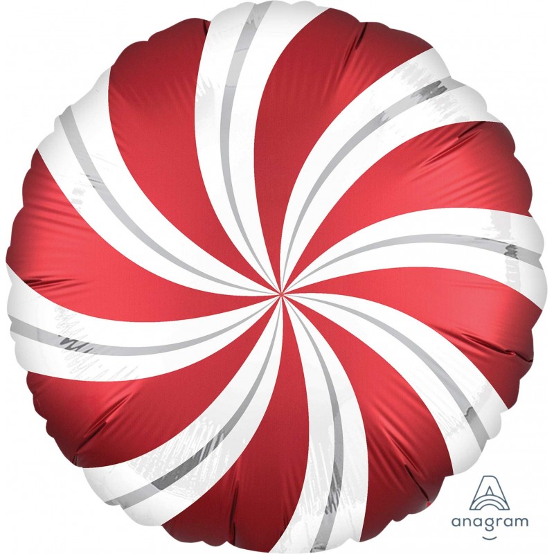 Christmas Sangria Red Candy Cane Swirls Round Foil Balloon 45cm