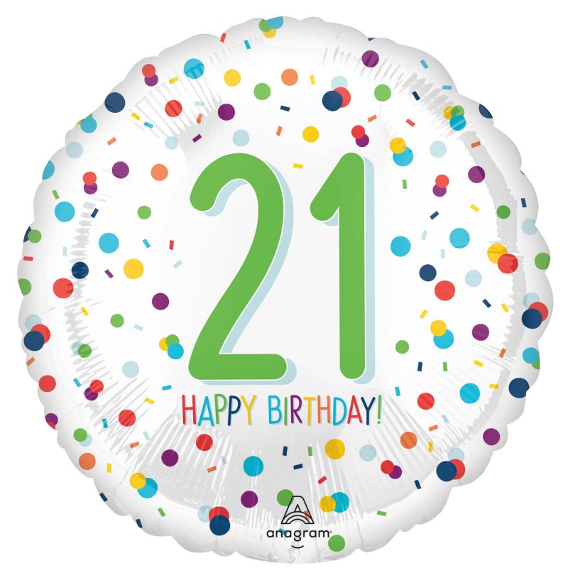 21st Birthday Confetti Round Foil Balloon 45cm 21st Birthday Confetti Round Foil Balloon 45cm