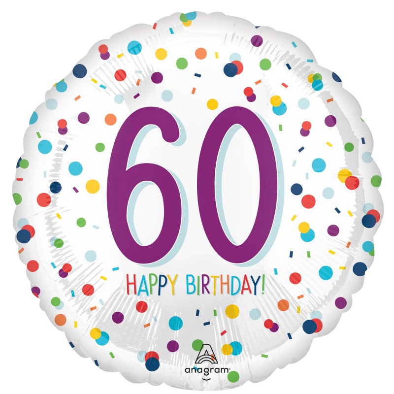 60th Birthday Confetti Round Foil Balloon 45cm 60th Birthday Confetti Round Foil Balloon 45cm