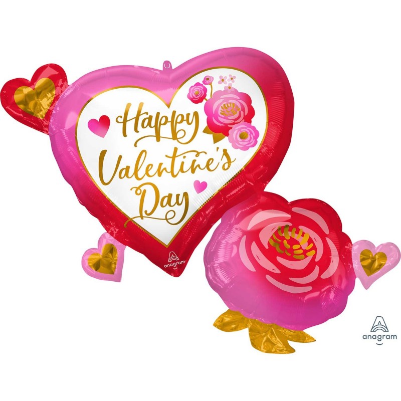 Happy Valentine's Day Heart & Roses Shaped Balloon 81cm x 68cm