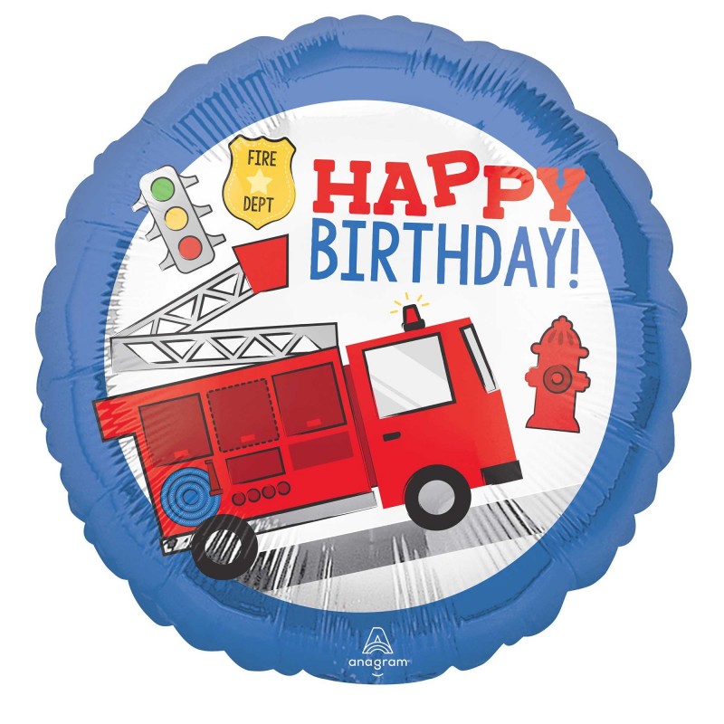 Firefighter Fire Truck First Responder Round Foil Balloon 45cm