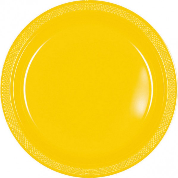Round Sunshine Yellow Plastic Banquet Plates 26cm Pack of 20 - NOT FOR SALE SINGLE USE PLASTIC