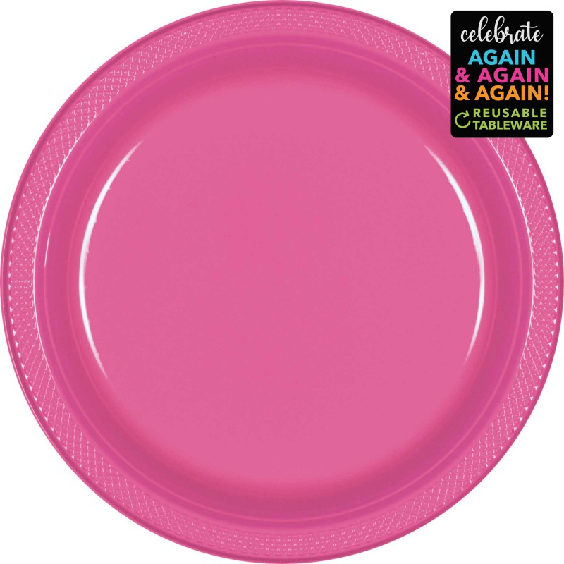 Bright Pink Round Premium Banquet Plates 26cm 20 pk - NFS Party