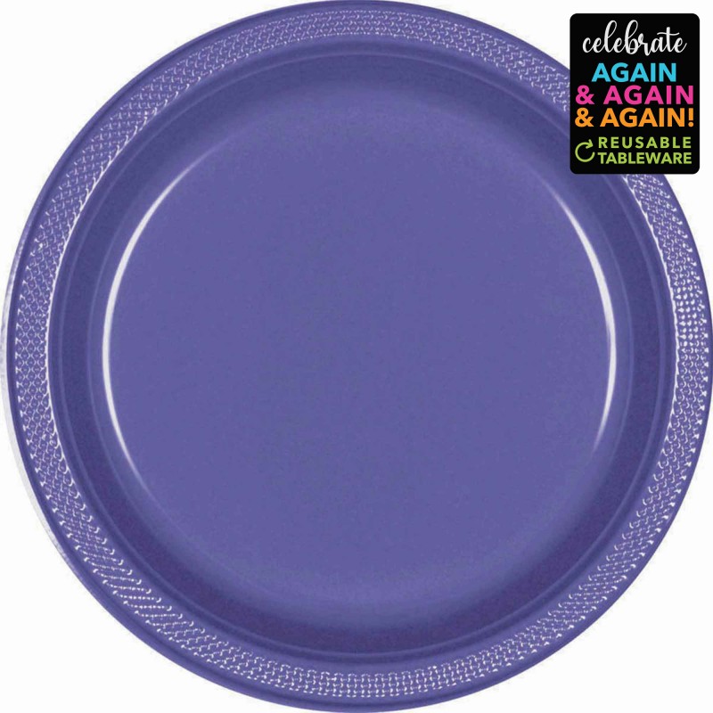New Purple Premium Reusable Plastic Round Banquet Plates 26cm 20 pk