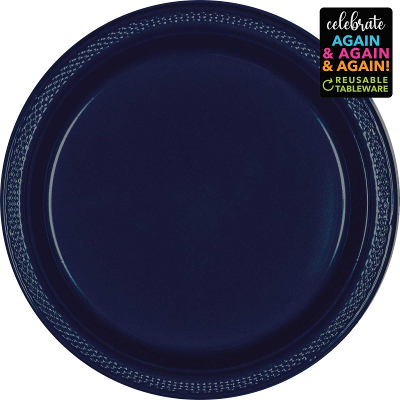 Navy Blue Premium Reusable Round Banquet Plates 26cm 20 pk