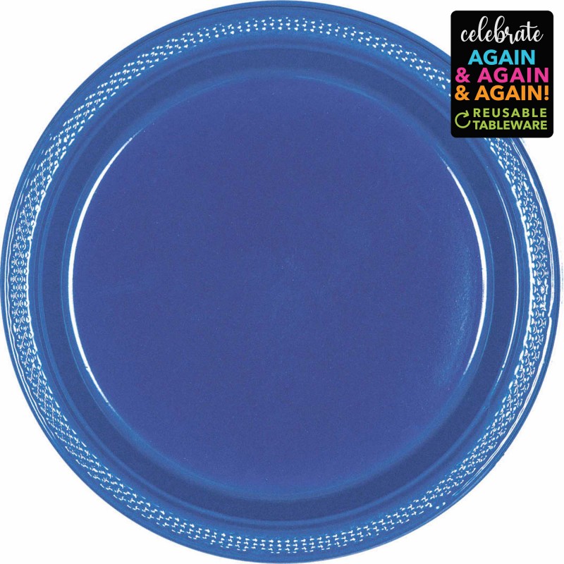 Navy Flag Blue Premium Reusable Plastic Round Banquet Plates 26cm 20 pk