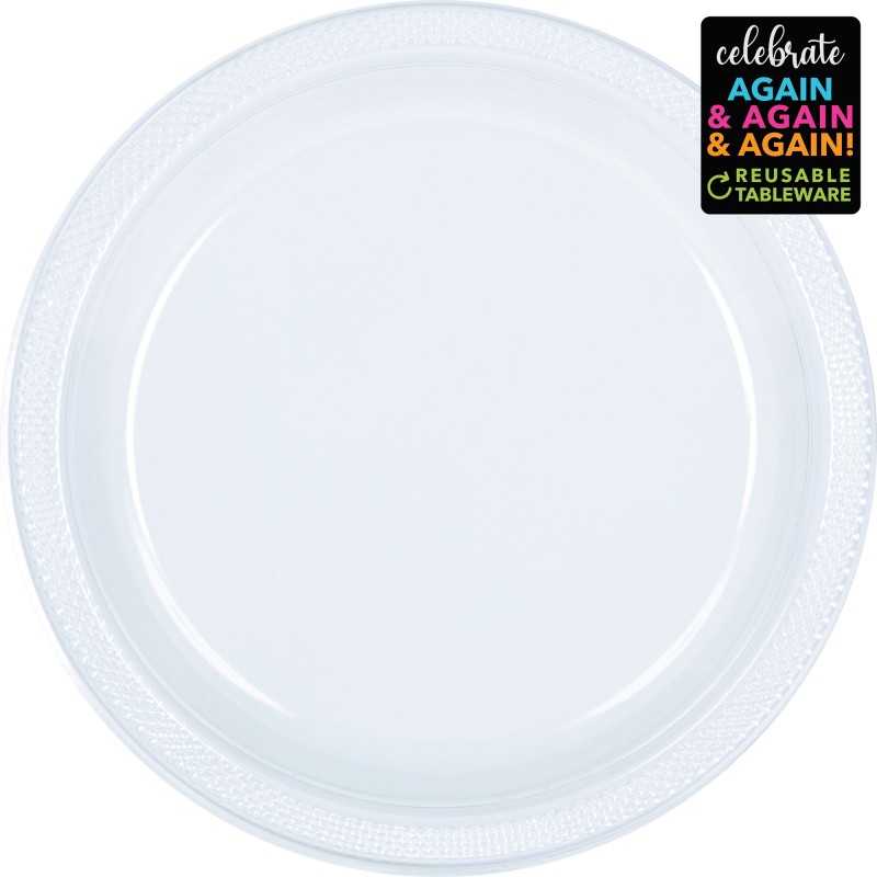 Clear Premium Reusable Plastic Round Banquet Plates 26cm 20 pk