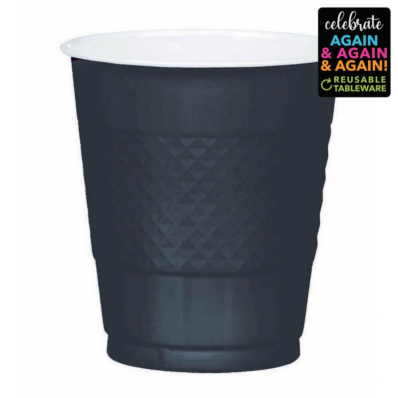 Jet Black Premium Reusable Plastic Cups 355ml 20 pk