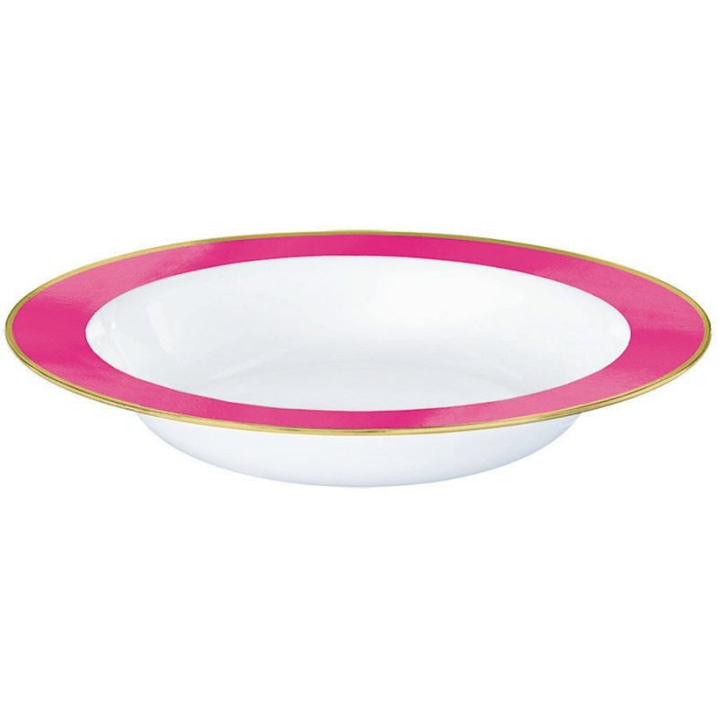 White with Bright Pink Border Premium Plastic Bowls 354ml 10 pk