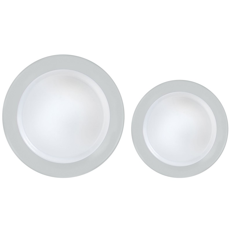 Silver Border Premium Reusable Plastic Round Banquet Plates 26cm & 19cm 20 pk