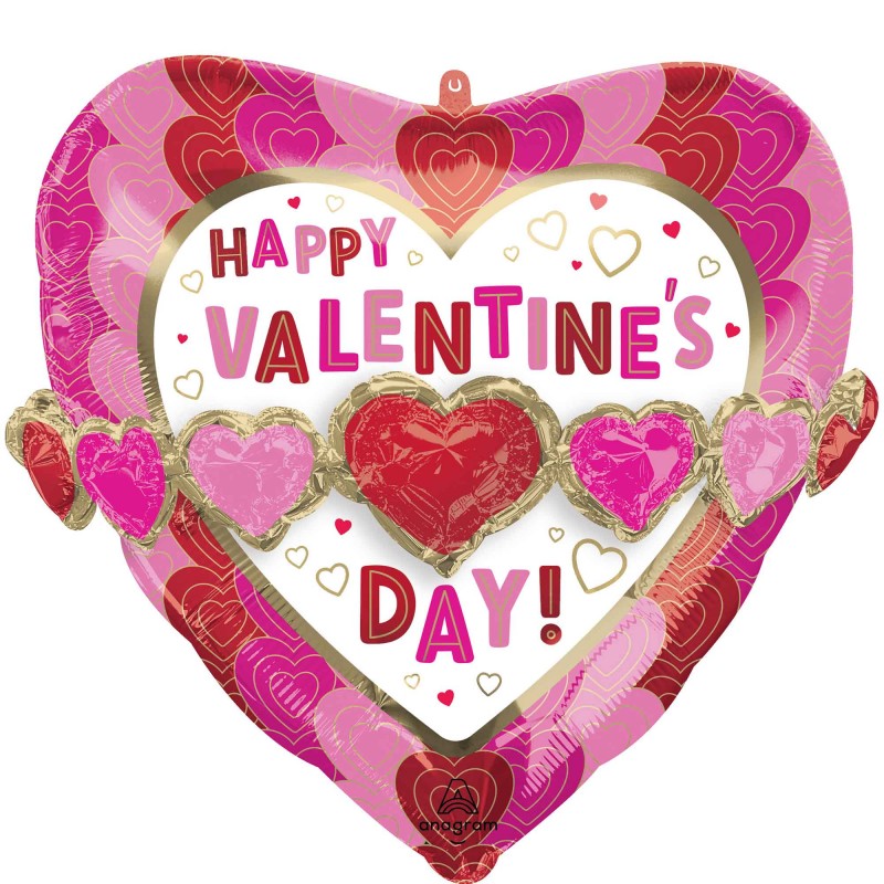 Happy Valentine's Day! Hearts Garland Shaped Balloon 66cm x 66cm Happy Valentine's Day! Hearts Garland Shaped Balloon 66cm x 66cm