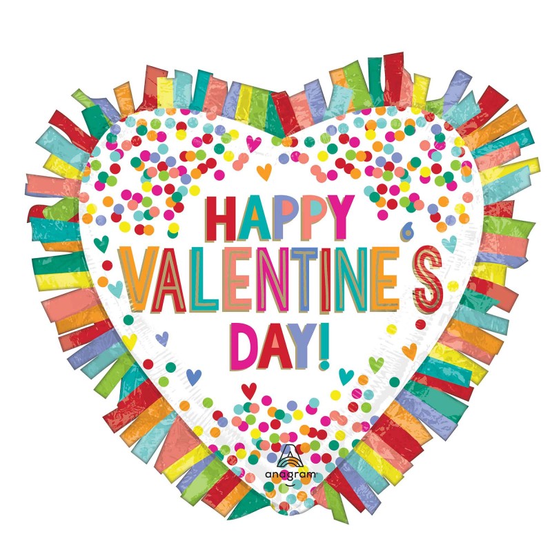Happy Valentine's Day! Rainbow Fringe Heart Shaped Balloon 63cm x 58cm Happy Valentine's Day! Rainbow Fringe Heart Shaped Balloon 63cm x 58cm