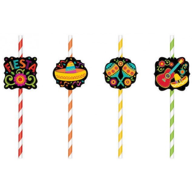 Mexican Fiesta Straws 22.8cm Pack of 12