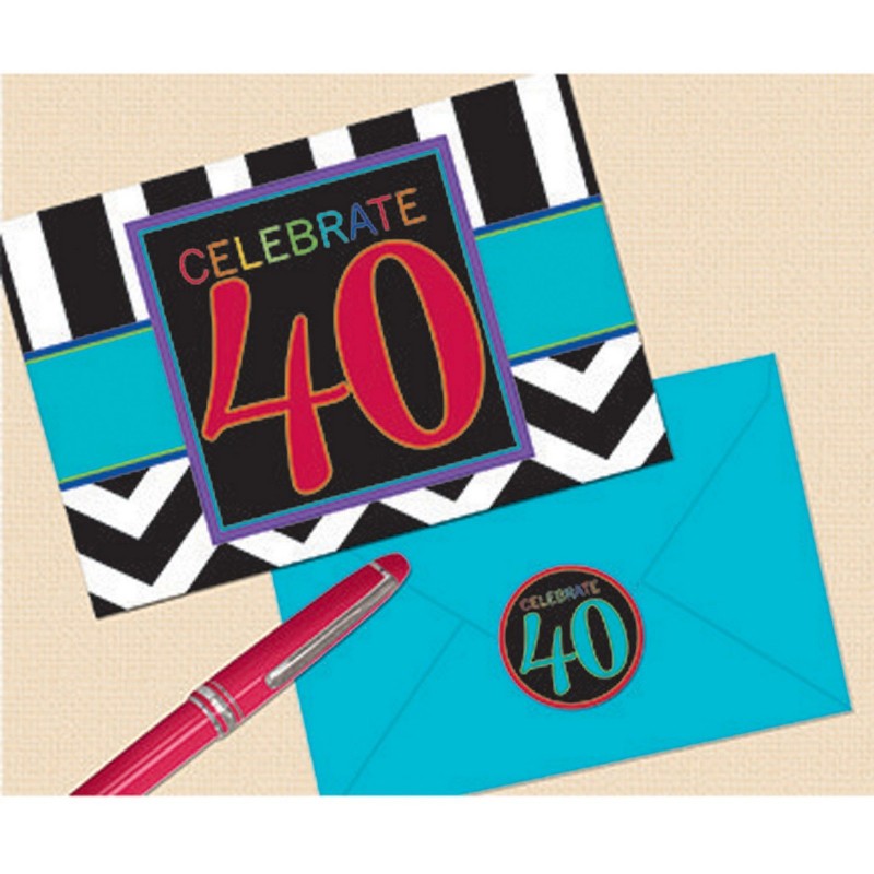 40th Birthday Chevron Celebration Invitations Pack of 8