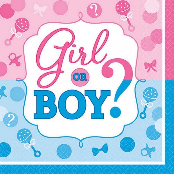 Gender Reveal Girl or Boy? Beverage Napkins 25cm x 25cm 16 pk