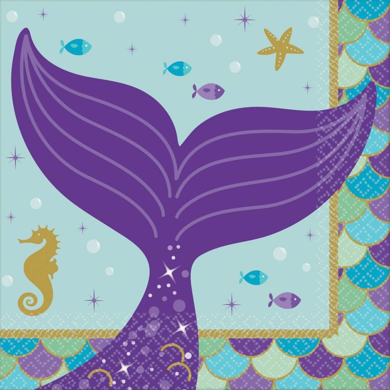 Mermaid Wishes Beverage Napkins 25cm x 25cm 16 pk Mermaid Wishes Beverage Napkins 25cm x 25cm 16 pk