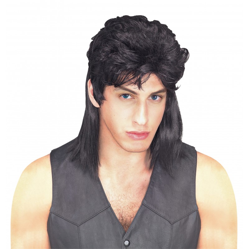 Black Mullet Adult Wig 1980s - Accessory