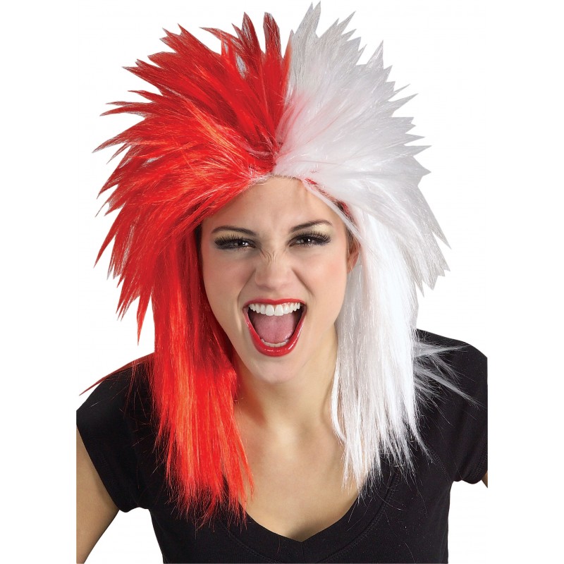 Sport Fanatic Red White Adult Wig - Accessory
