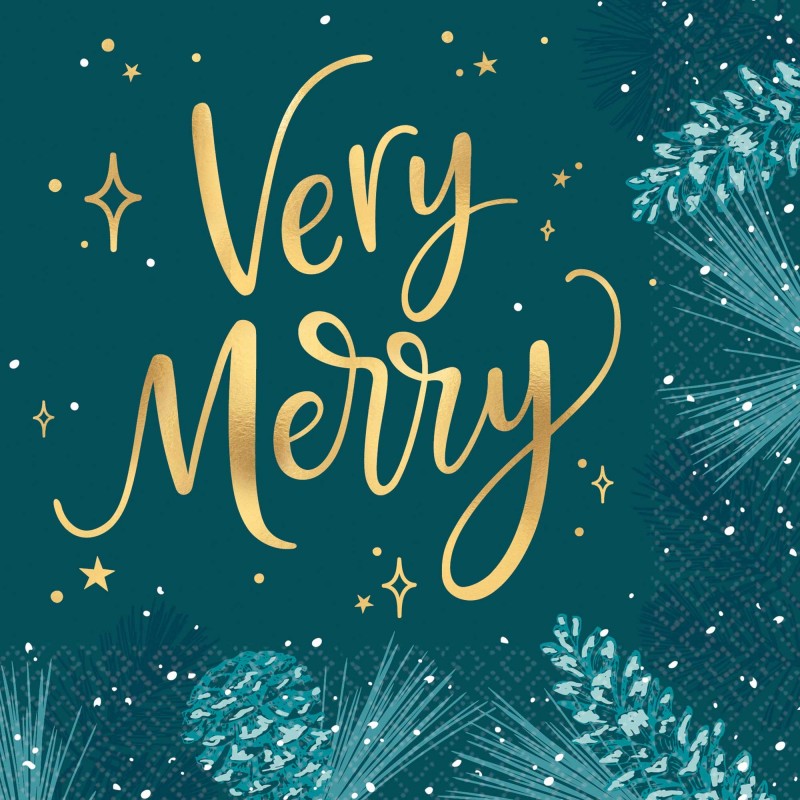 Christmas Party Supplies - Lunch Napkins Very Merry Teal