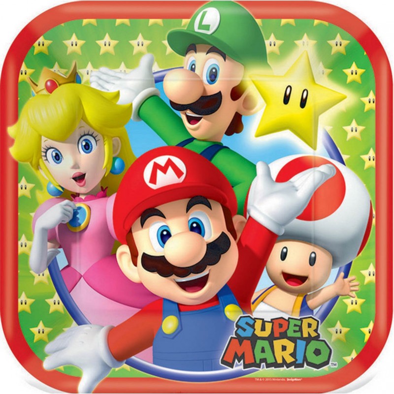 Super Mario Square Lunch Plates 17cm 8 pk - NFS Party