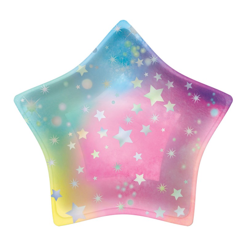 Iridescent Luminous Birthday Star Lunch Plates 20cm 8 pk