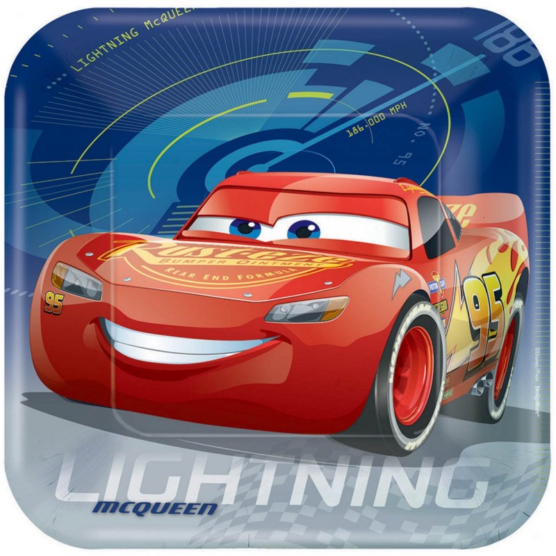 Disney Cars 3 Square Dinner Plates 23cm 8 pk