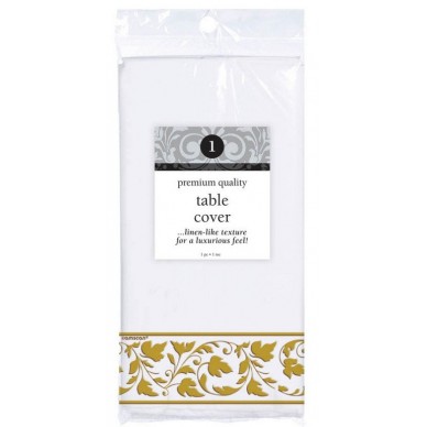 White with Gold Trim Premium Paper Table Cover 1.37m x 2.59m