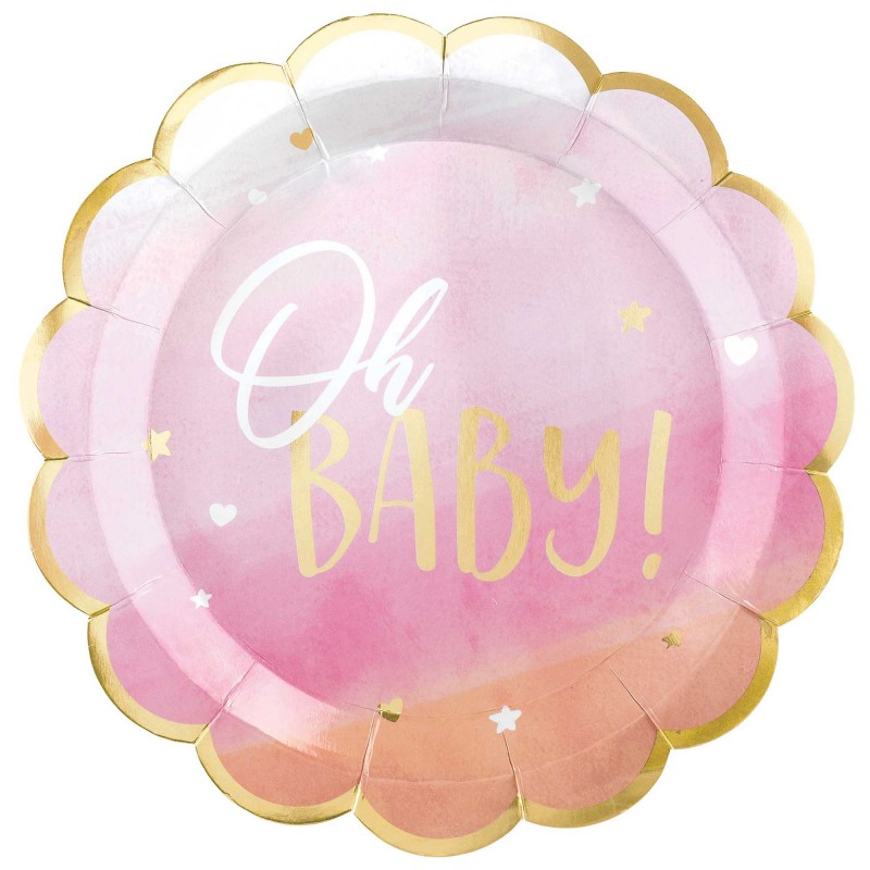 Oh Baby Girl Oh Baby! Shaped Banquet Plates 26cm 8 pk - NFS Party