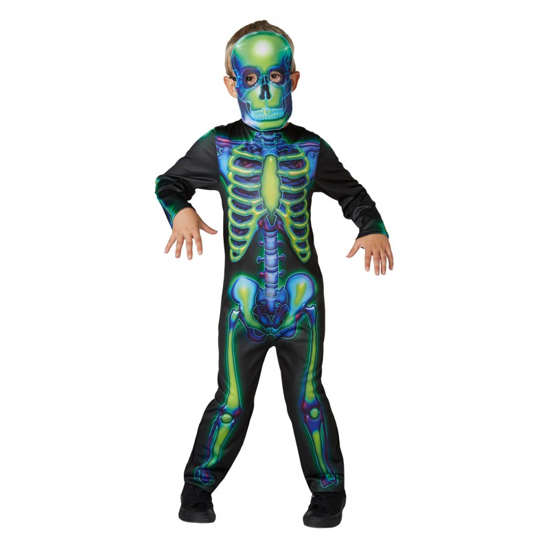 Neon Skeleton Halloween Glow In The Dark Child Costume