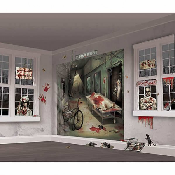 Halloween Party Supplies - Decorating Kits - Asylum Scene Setter Wall Halloween Party Supplies - Decorating Kits - Asylum Scene Setter Wall
