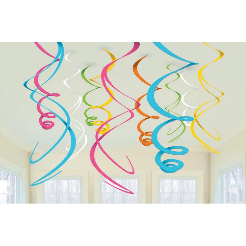 Multi Coloured Swirl Hanging Decorations 56cm 12 pk