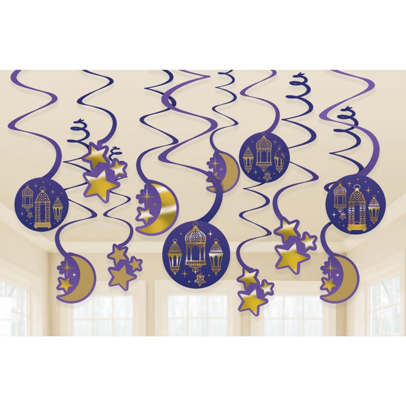 Moon & Stars Swirl Hanging Decorations 12 pk - NFS Party