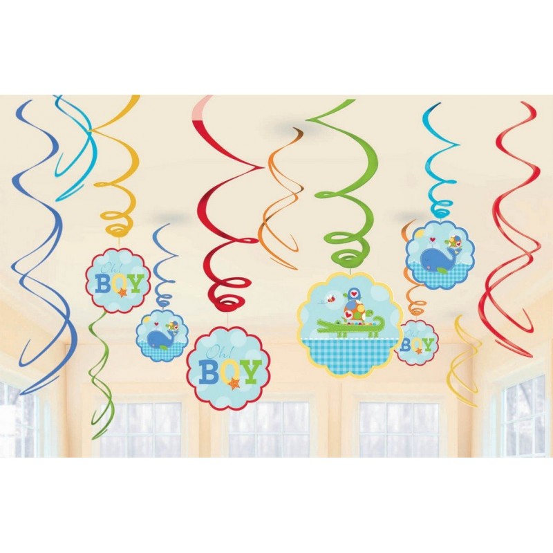 Ahoy Baby Boy Swirl Hanging Decorations Pack of 12