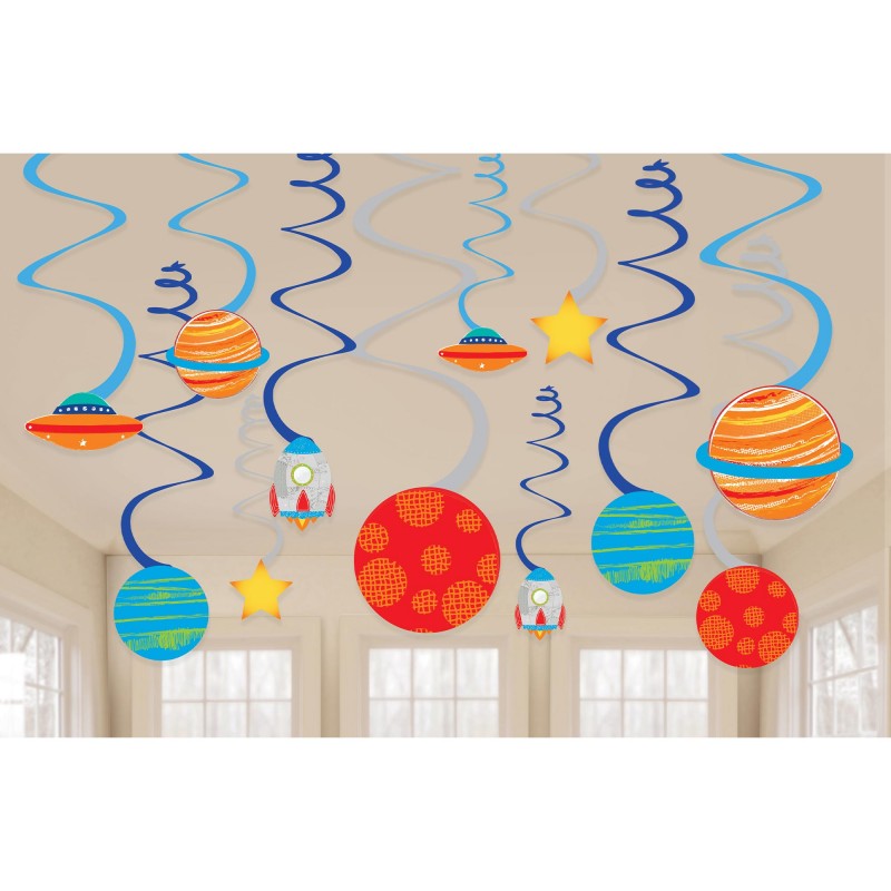 Blast Off Swirl Hanging Decorations 12 pk