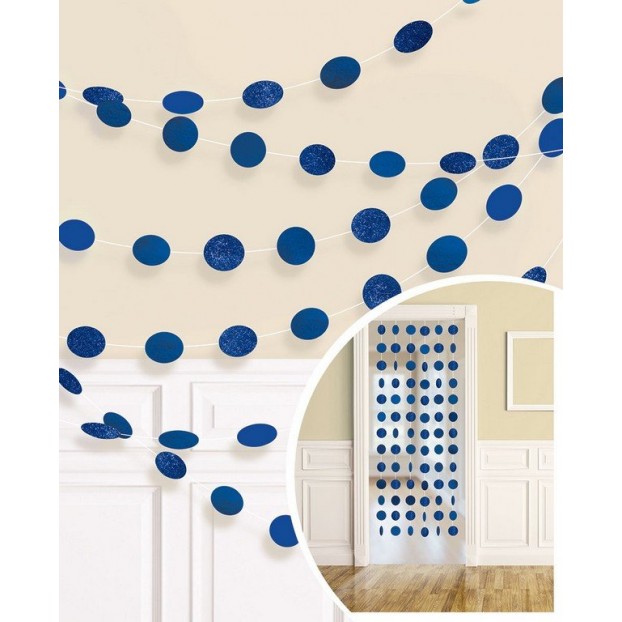 Bright Royal Blue Round Glitter String Hanging Decorations 2.1m Pack of 6 - NFS Party