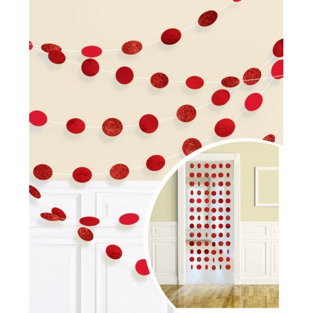Apple Red Glitter Round String Hanging Decorations 2.1m 6 pk
