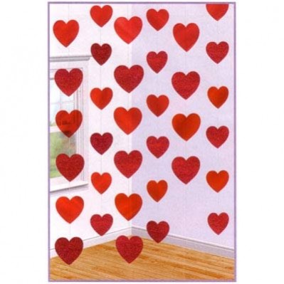 Red Love Hearts String Hanging Decorations 2.1m Pack of 6