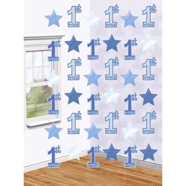 Boy's 1st Birthday Hanging Decorations 2.1m Pack of 6
